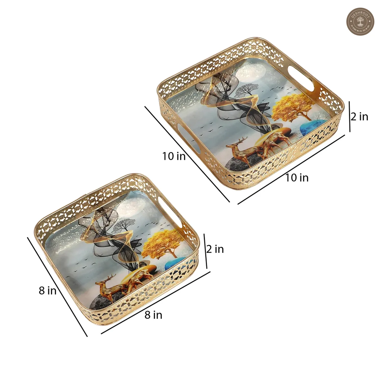 Square Gold Deer Tray Set of 2