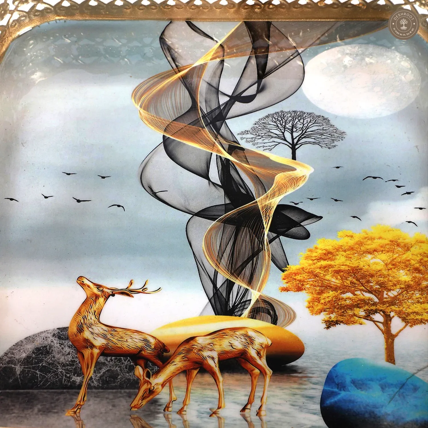 Square Gold Deer Tray Set of 2