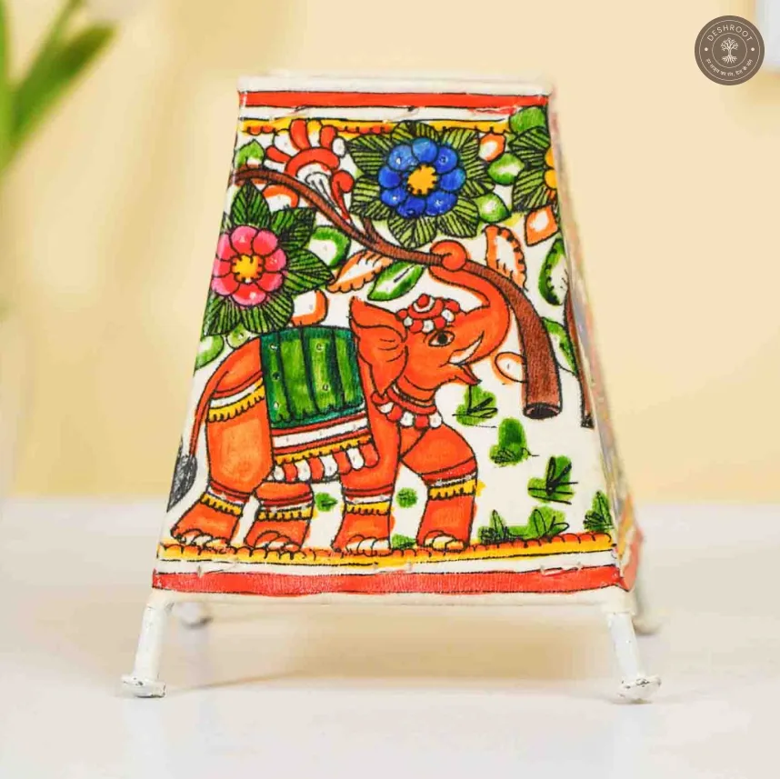 Hand-Painted Elephant & Floral Goat Leather Craft Lamp Shade