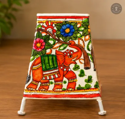 Hand-Painted Elephant & Floral Goat Leather Craft Lamp Shade