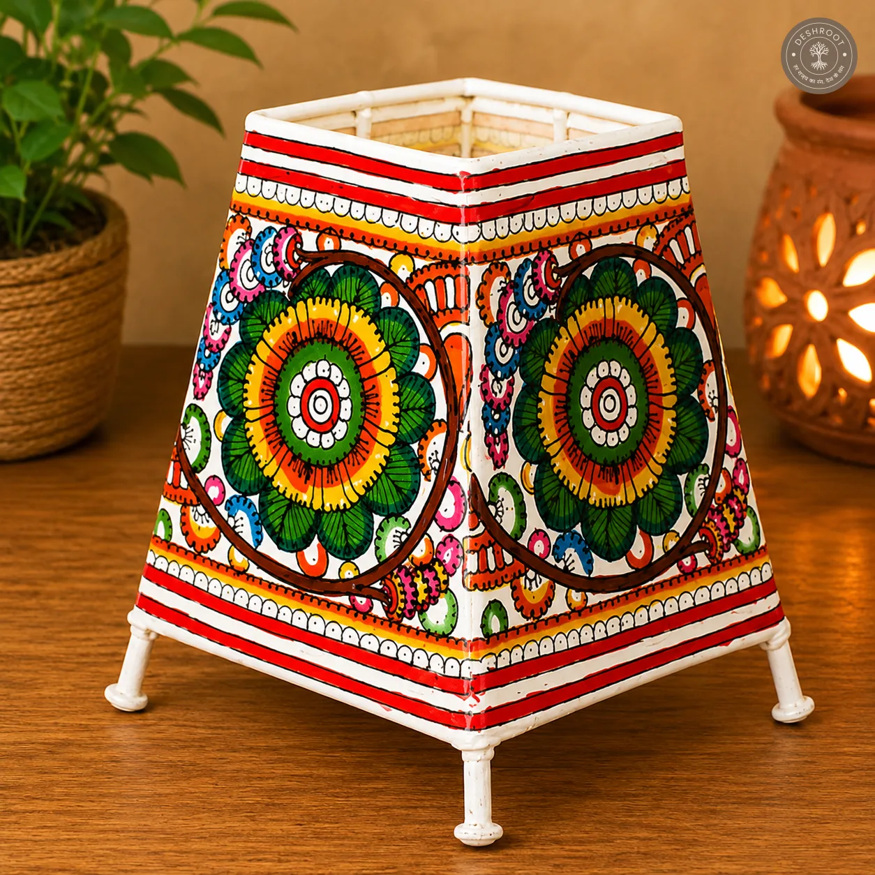 Hand-Painted Floral Goat Leather Craft Lamp Shade