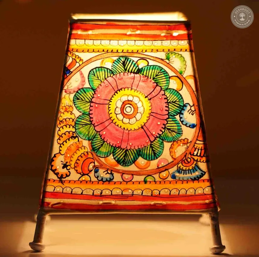 Hand-Painted Floral Goat Leather Craft Lamp Shade