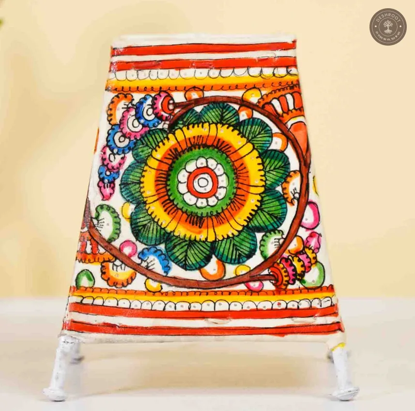 Hand-Painted Floral Goat Leather Craft Lamp Shade