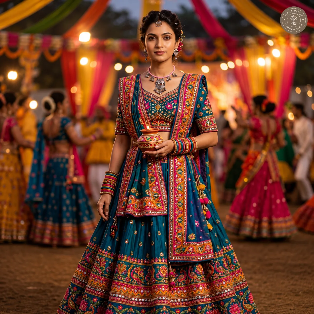 Handcrafted Pink Oxidised Garba Jewellery Set – Traditional Gujarati Elephant Pendant Necklace with Matching Earrings, Dangling Charms & Pink Thread for Navratri & Dandiya