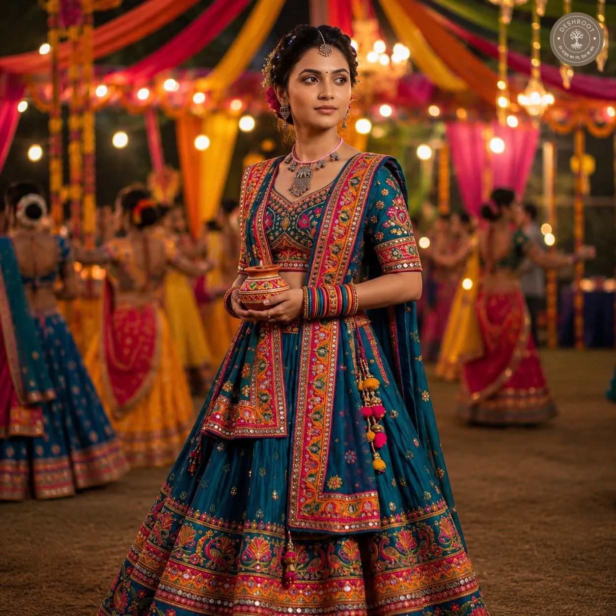 Handcrafted Pink Oxidised Garba Jewellery Set – Traditional Gujarati Elephant Pendant Necklace with Matching Earrings, Dangling Charms & Pink Thread for Navratri & Dandiya