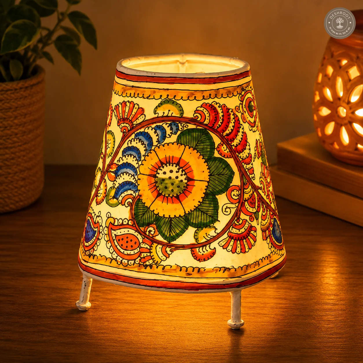 Floral Hand-Painted Leather Craft Lamp