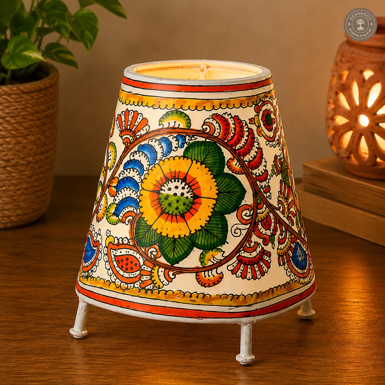 Floral Hand-Painted Leather Craft Lamp