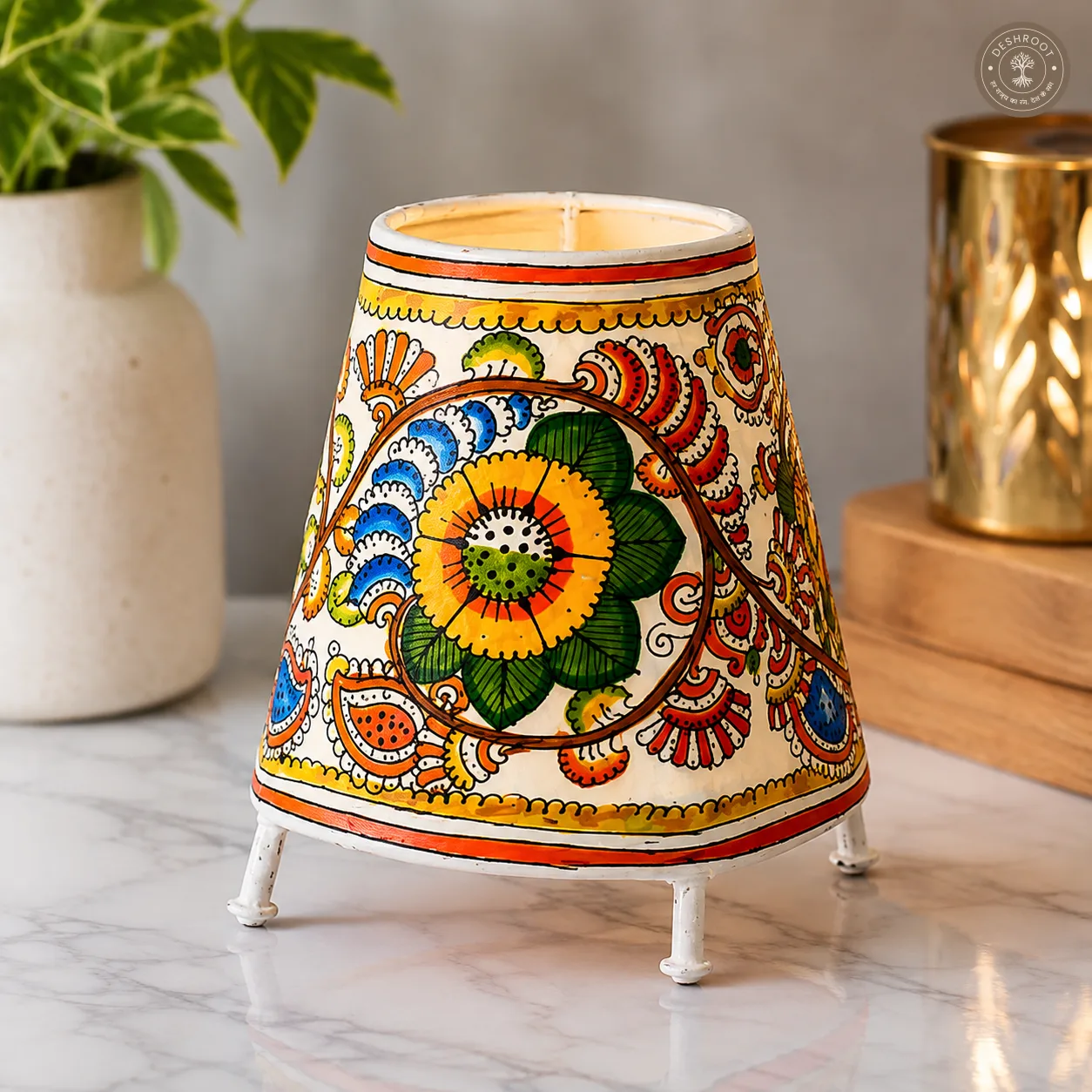 Floral Hand-Painted Leather Craft Lamp