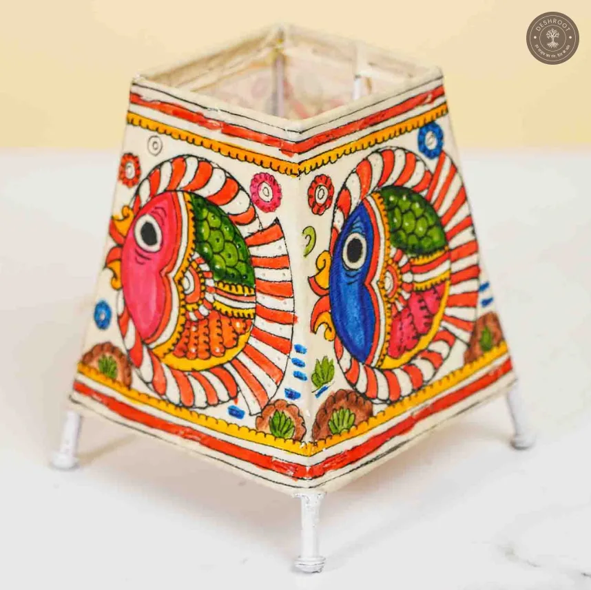 Hand-Painted Traditional Fish Motif Goat Leather Craft Table Lamp