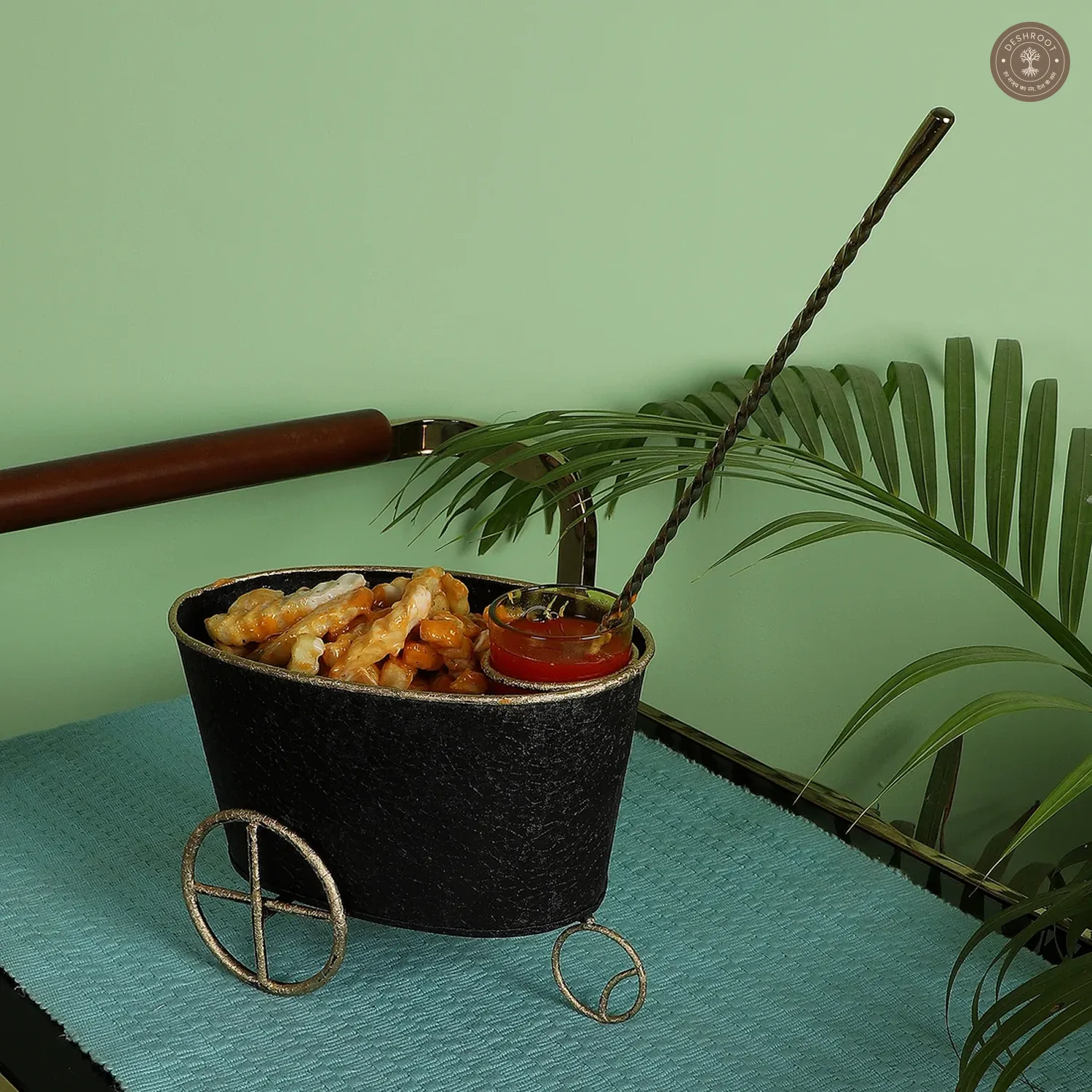 Wheel Barrow Snacks Platter with Glass