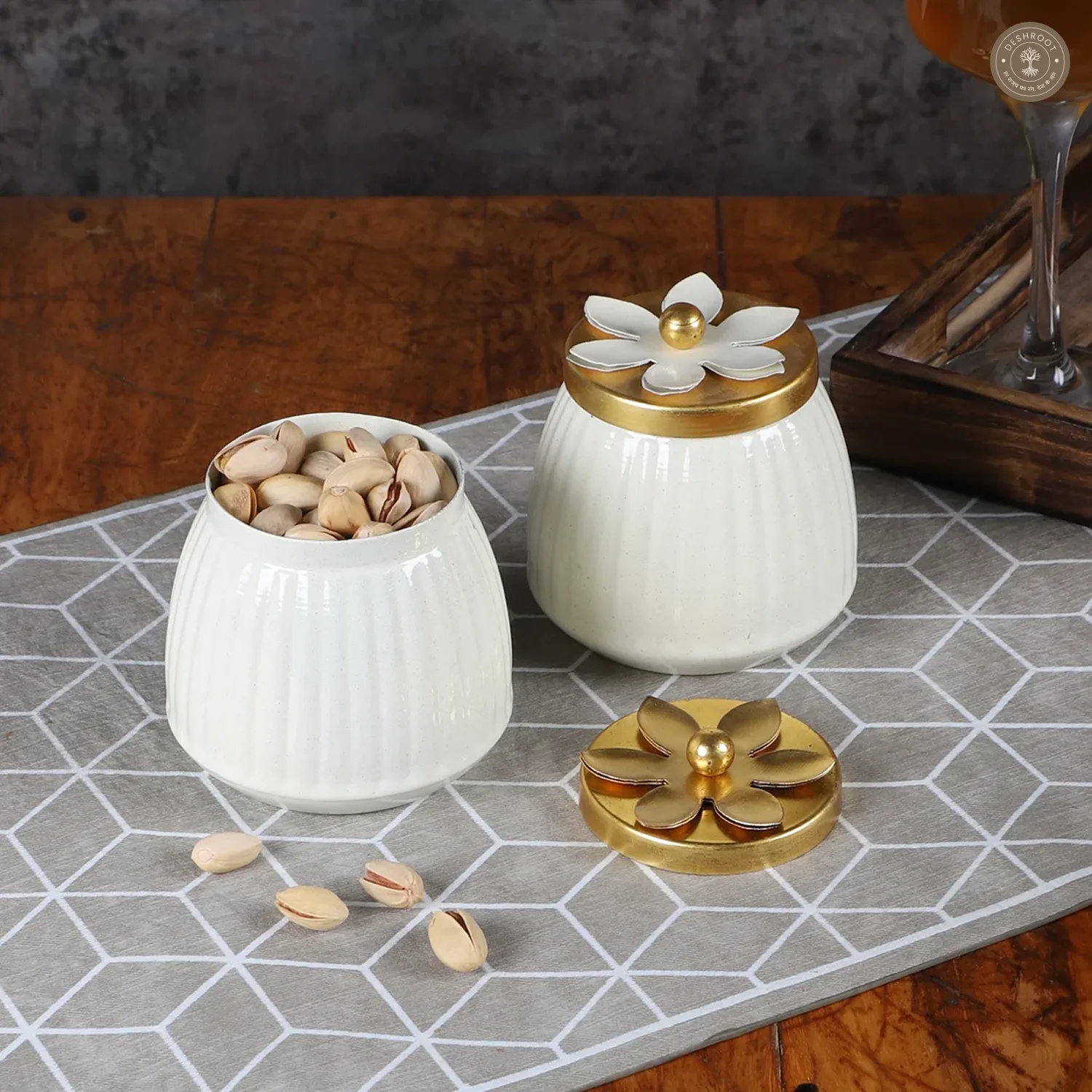 WHite & Gold Dry Fruits Bowl Set of 2