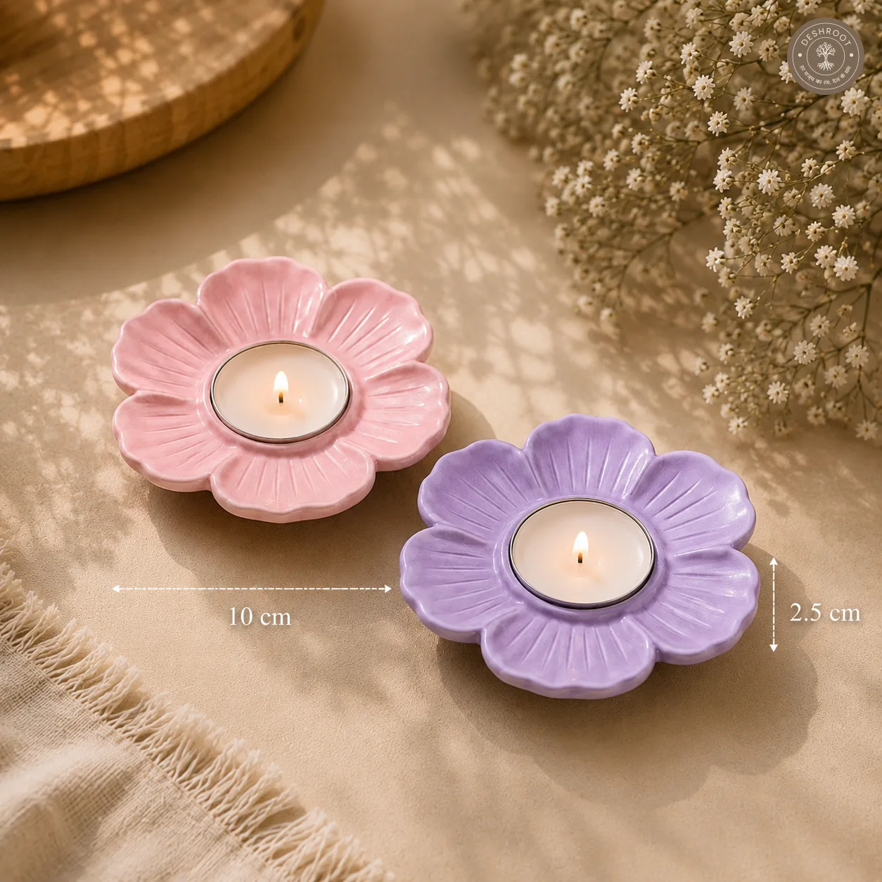 Pastel Blossom Tea Light Candle Holder Set