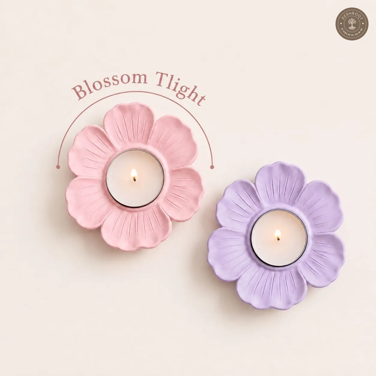 Pastel Blossom Tea Light Candle Holder Set