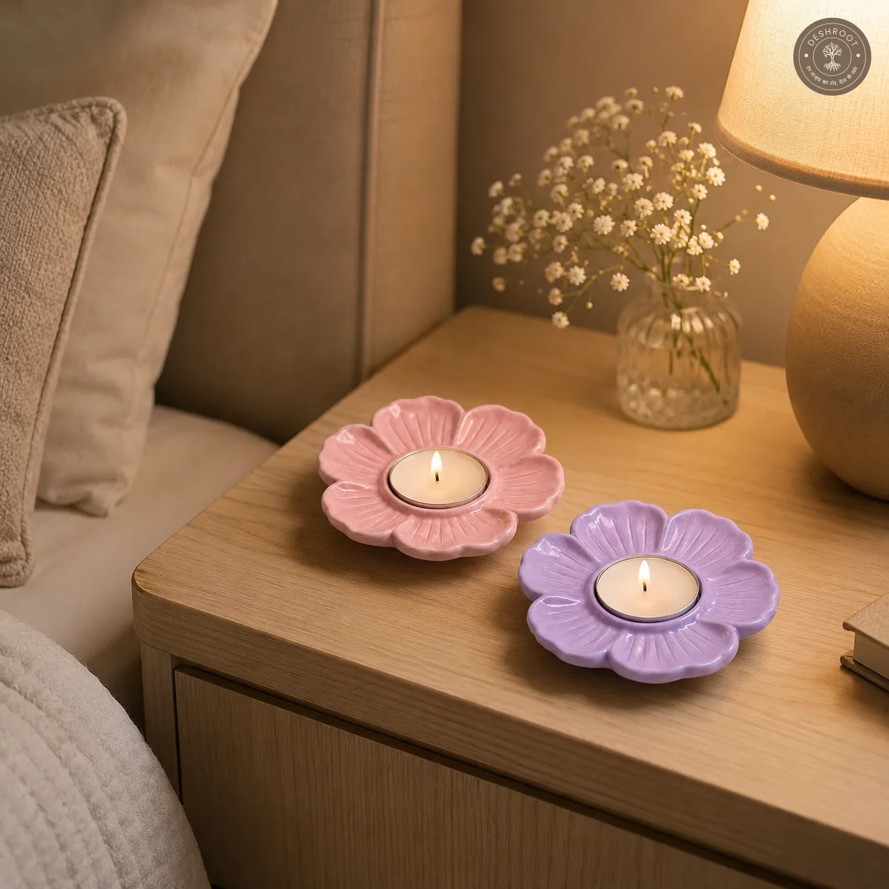 Pastel Blossom Tea Light Candle Holder Set