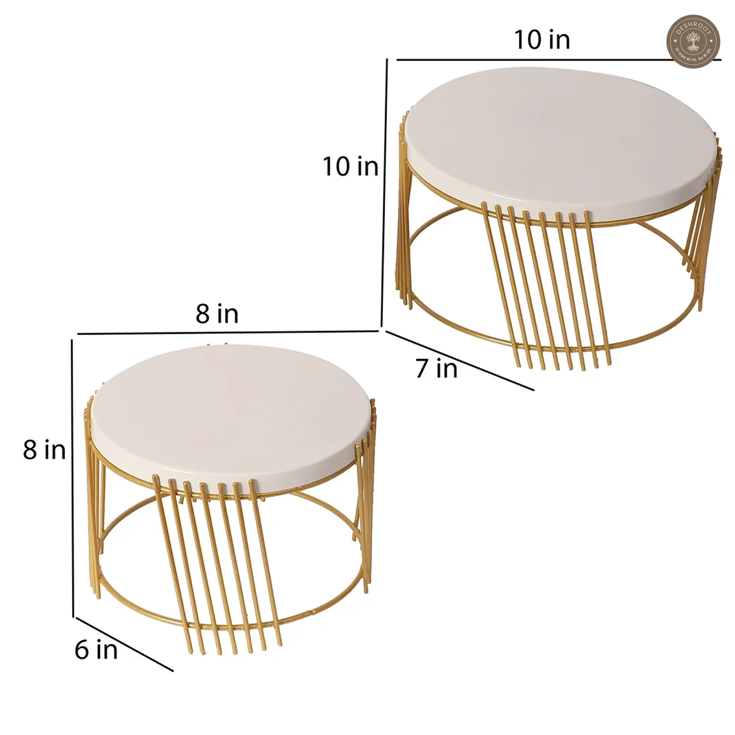White & Gold Round Striped Buffet Platter Set of 2
