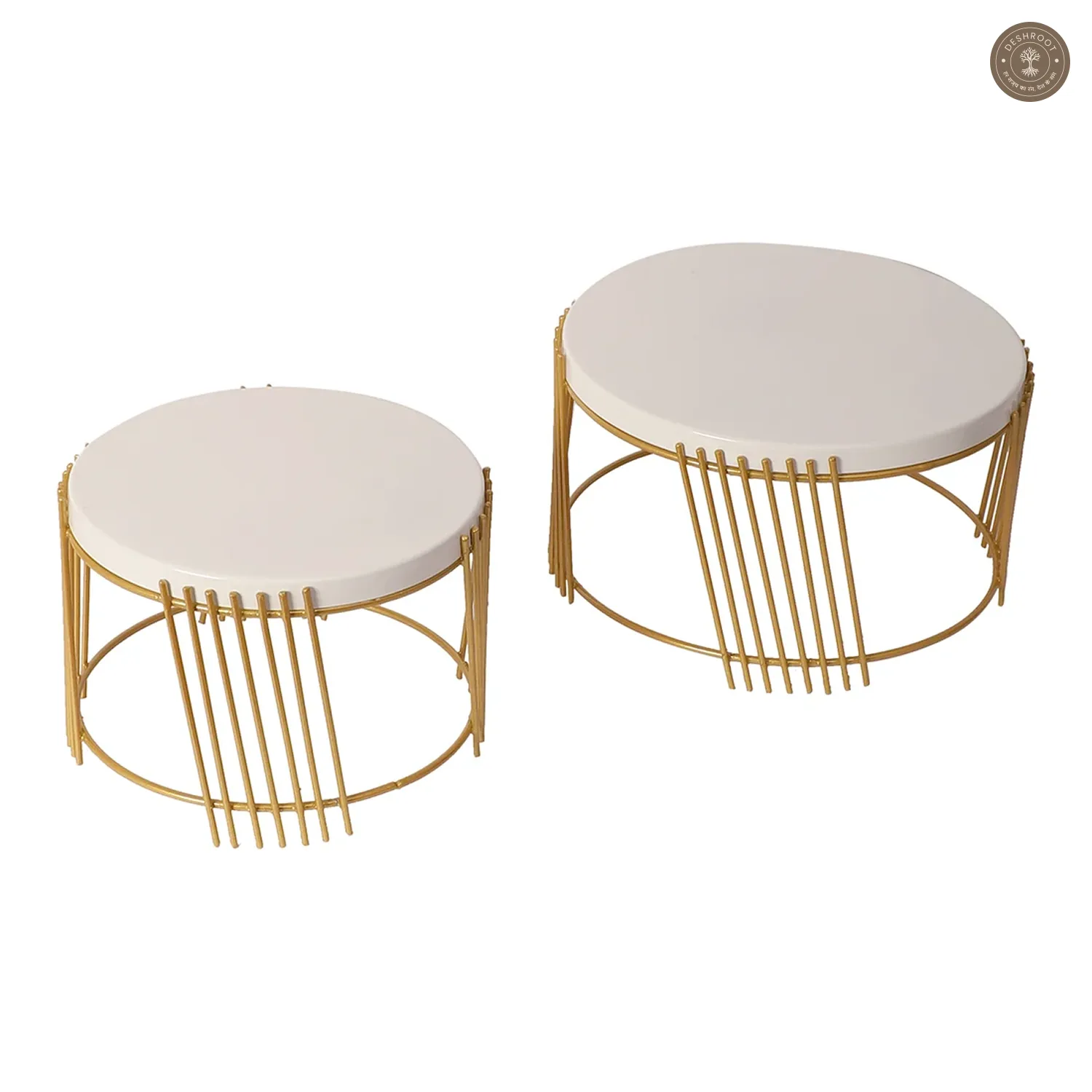 White & Gold Round Striped Buffet Platter Set of 2