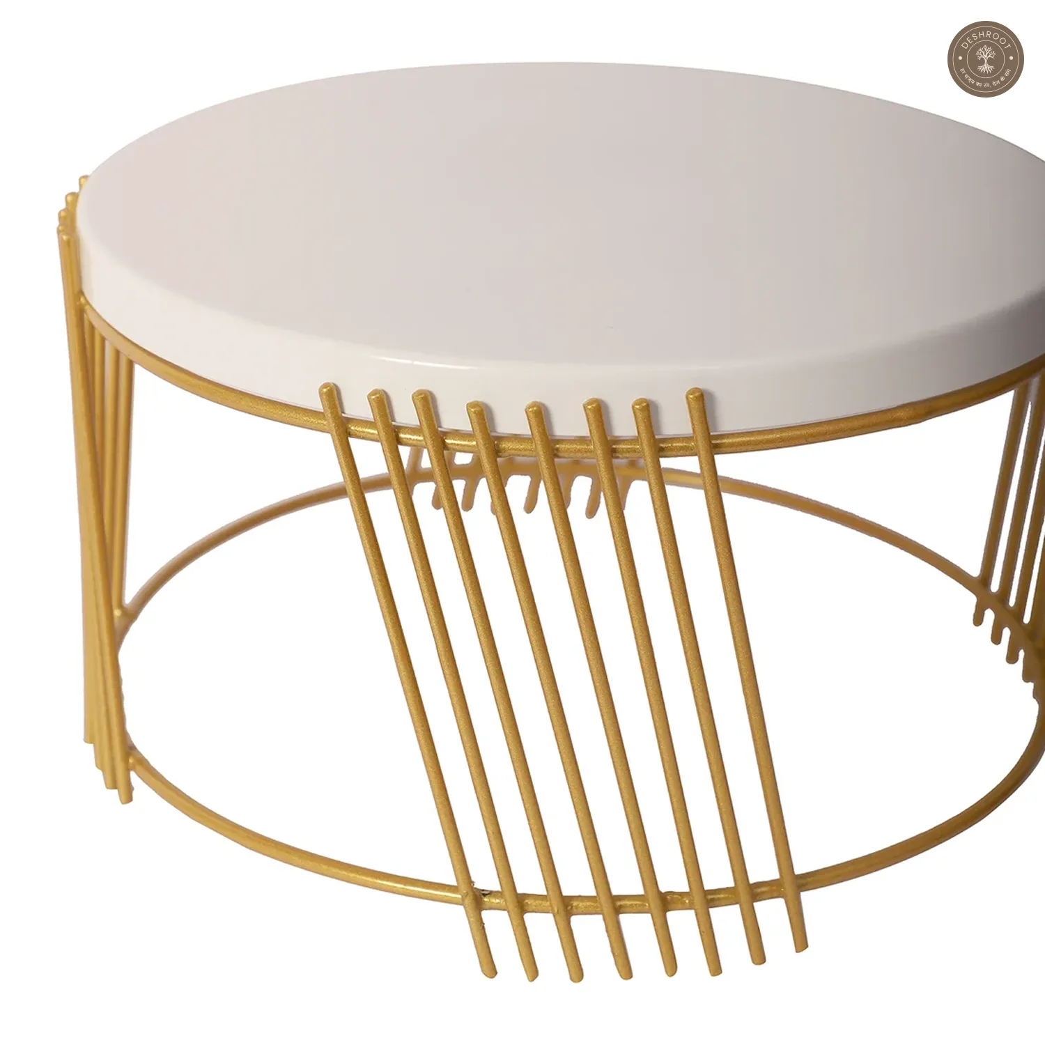 White & Gold Round Striped Buffet Platter Set of 2