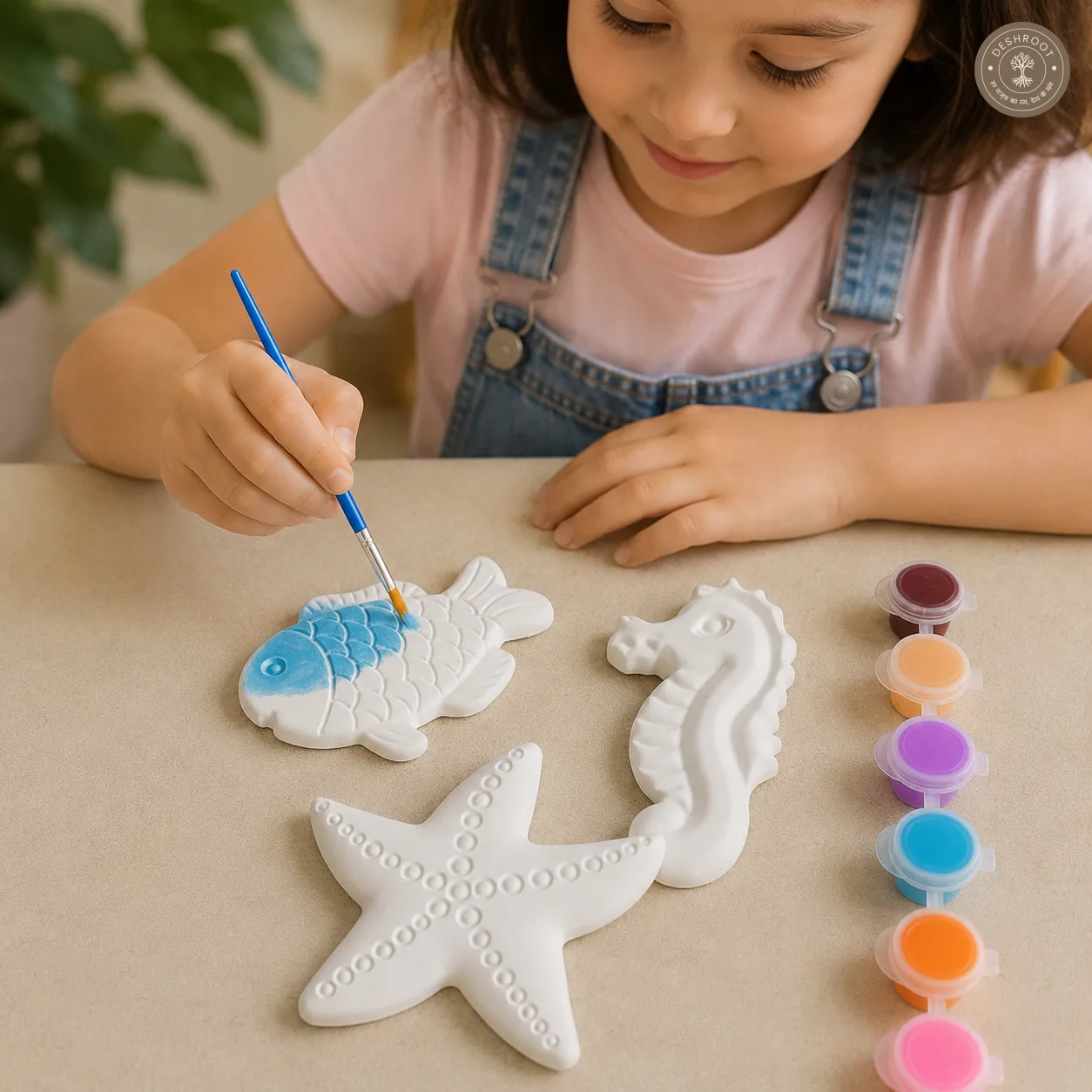 Ocean Friends DIY Painting Kit For Kids – 3 Clay Shapes With Brush & Paints