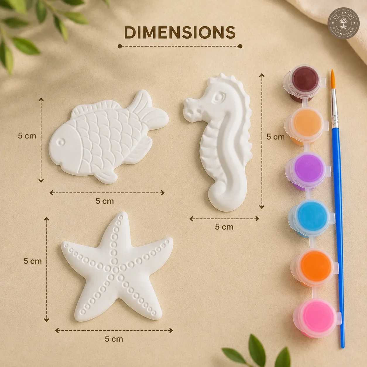 Ocean Friends DIY Painting Kit For Kids – 3 Clay Shapes With Brush & Paints