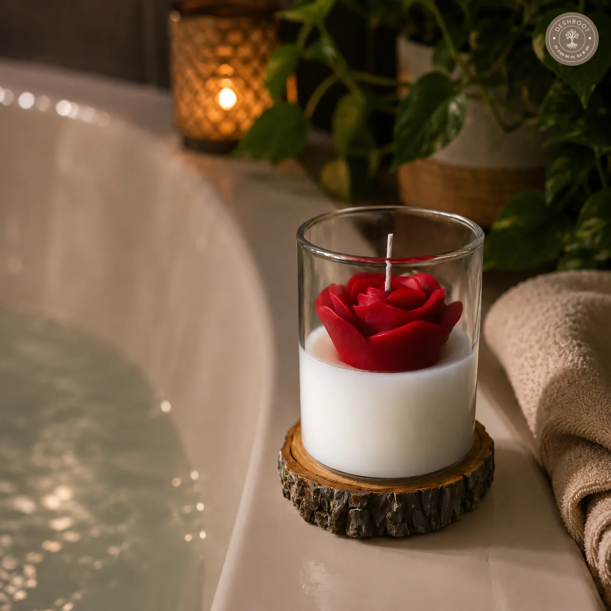 Handcrafted Romantic Rose in Glass Candle