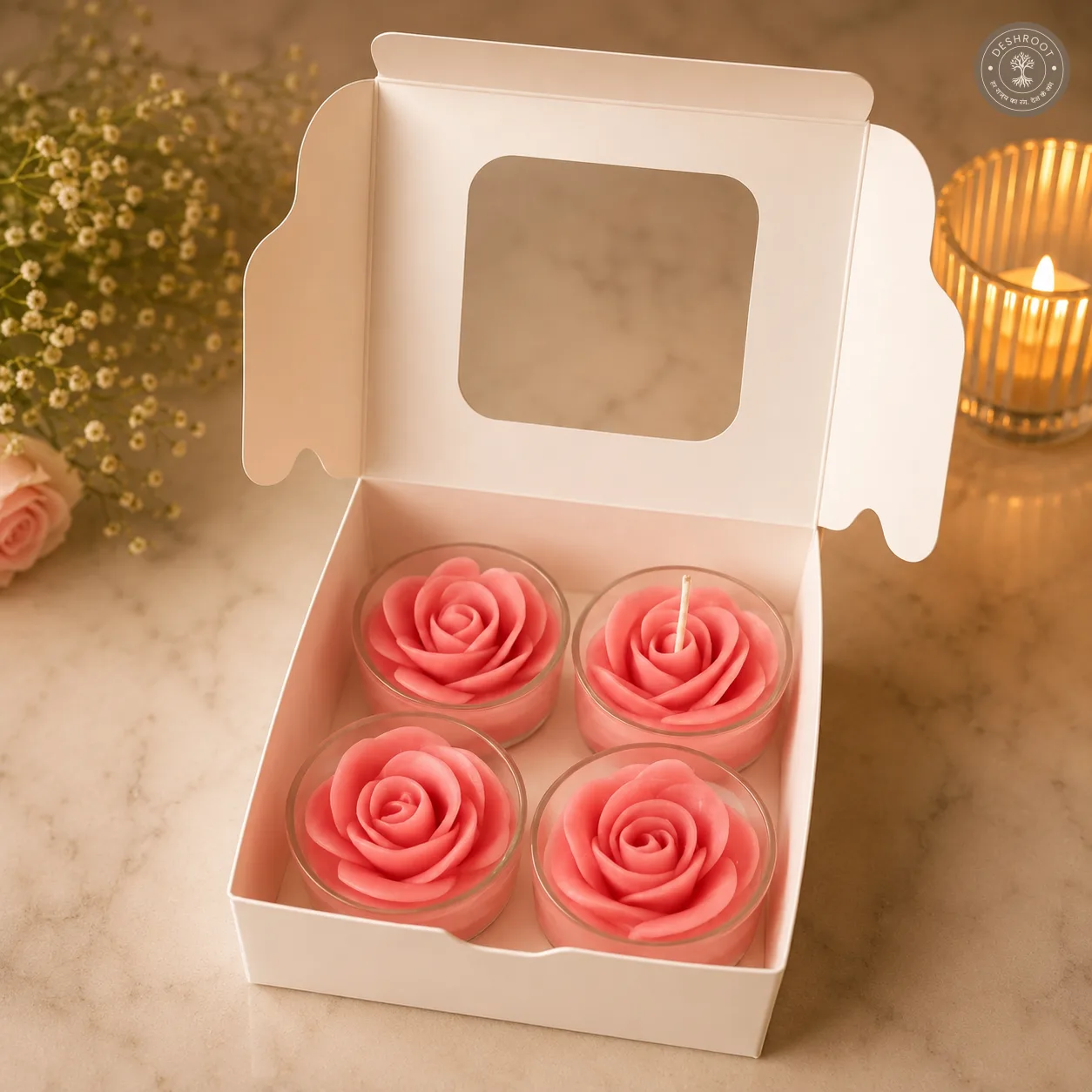 Handcrafted Rose Blossom Votive Candle Set – Set of 4