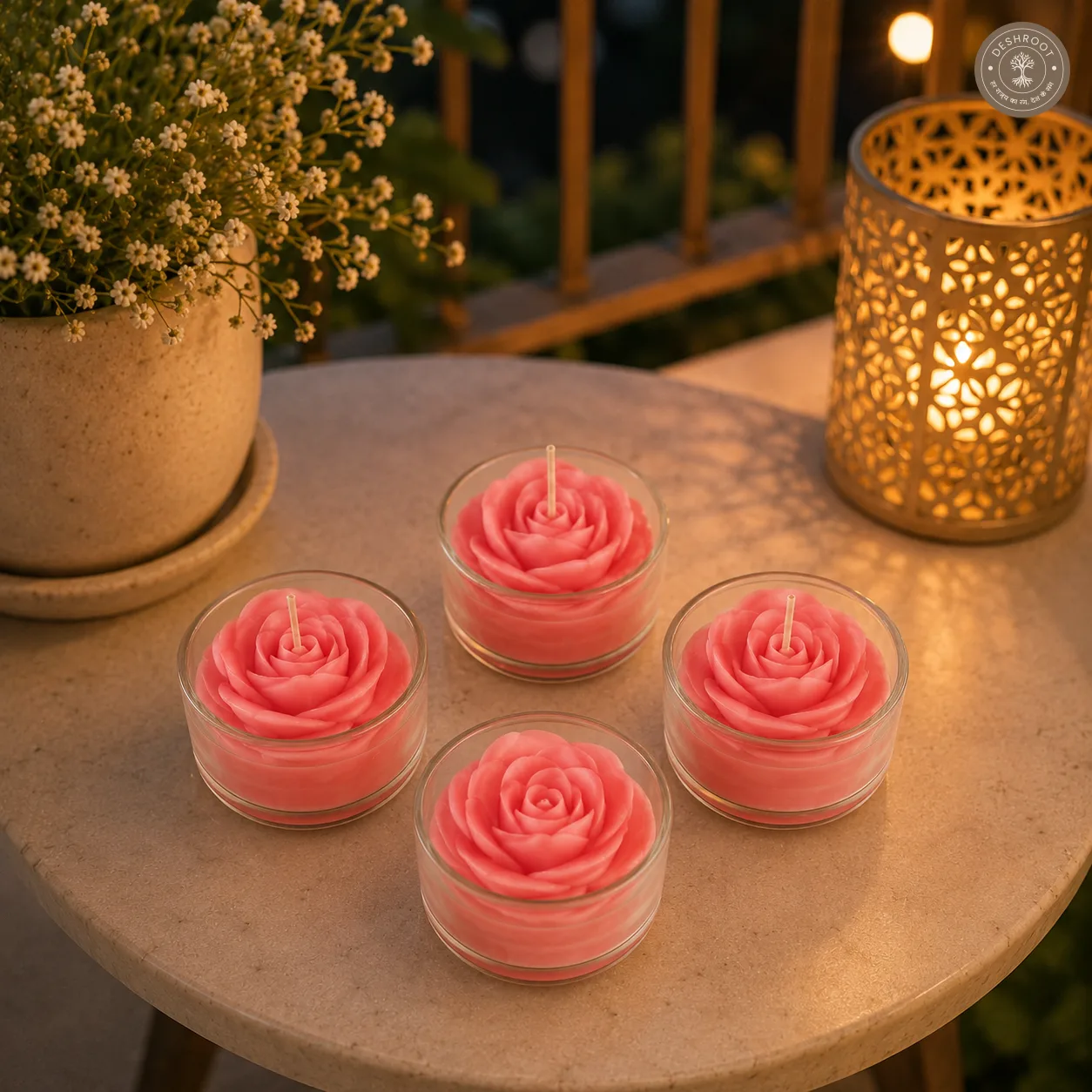 Handcrafted Rose Blossom Votive Candle Set – Set of 4