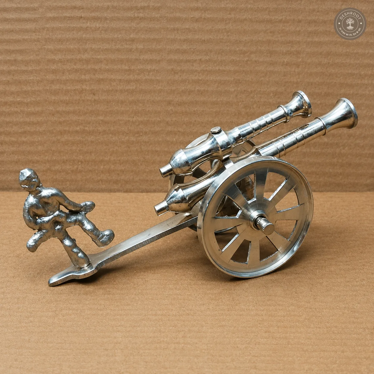 Handcrafted Brass Cannon with Soldier Figurine – Vintage Heritage Décor