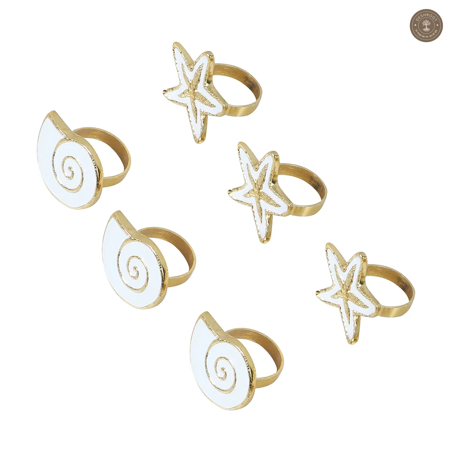 White & Gold Star Napkin RIng Set of 6
