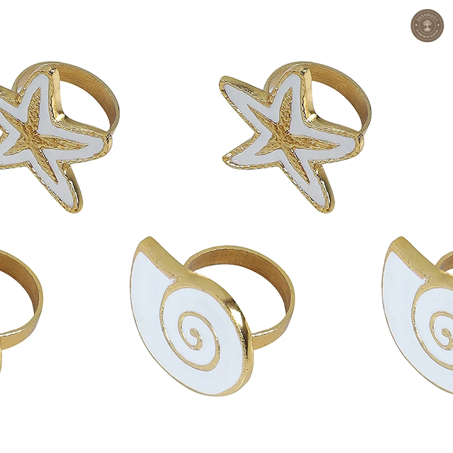 White & Gold Star Napkin RIng Set of 6