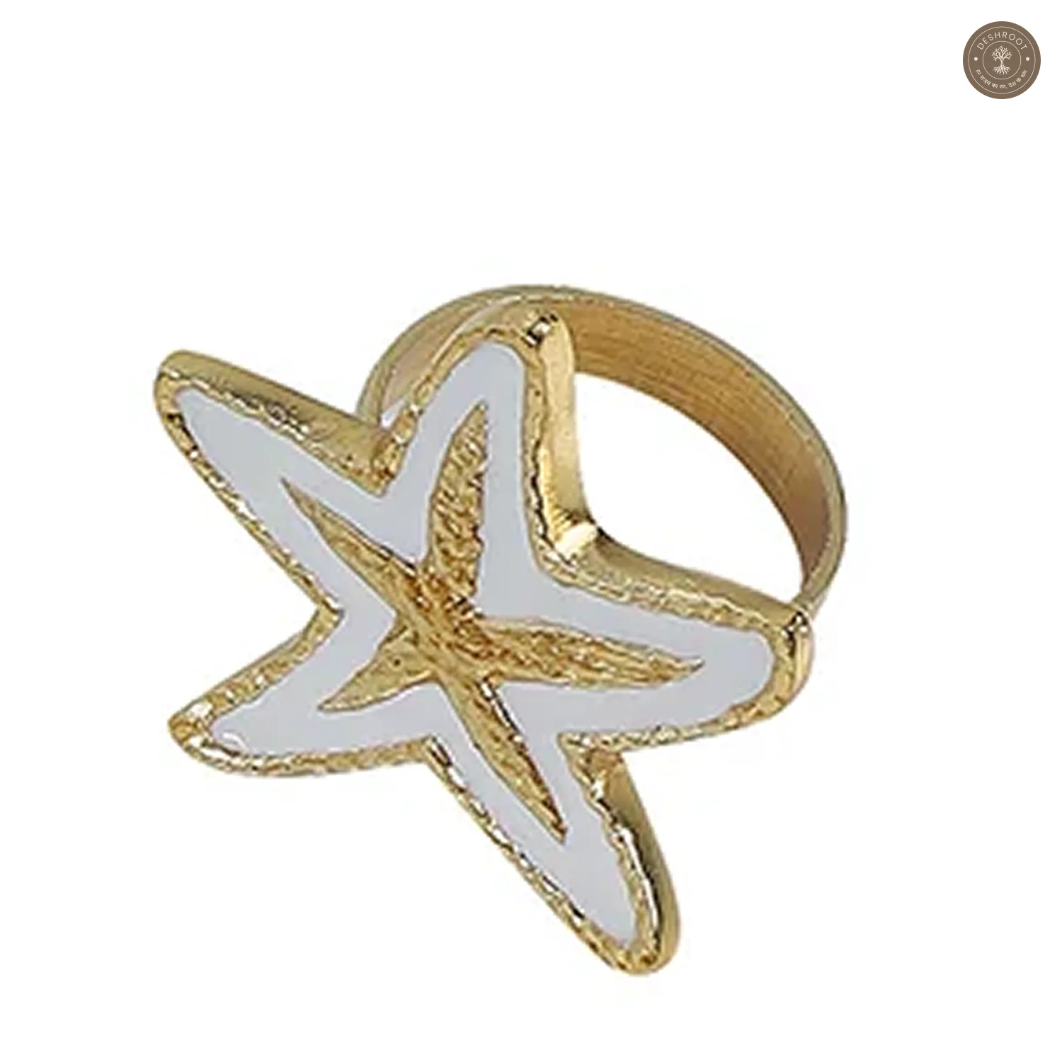 White & Gold Star Napkin RIng Set of 6