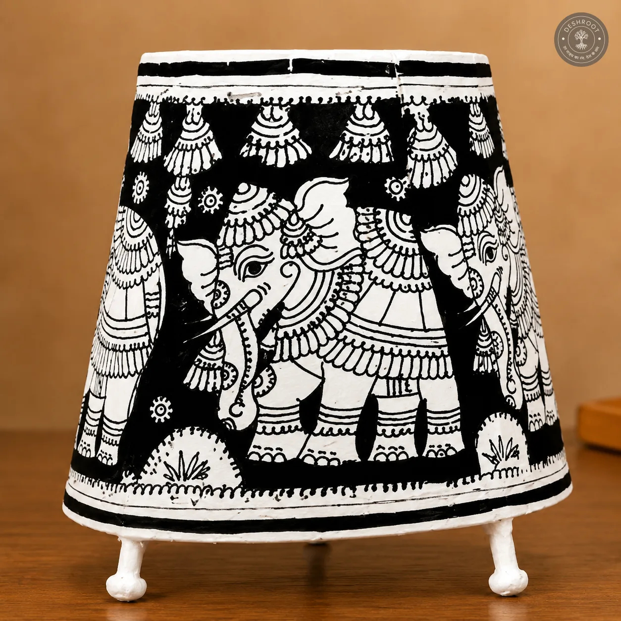 Elephant Motif Goat Leather Craft Table Lamp