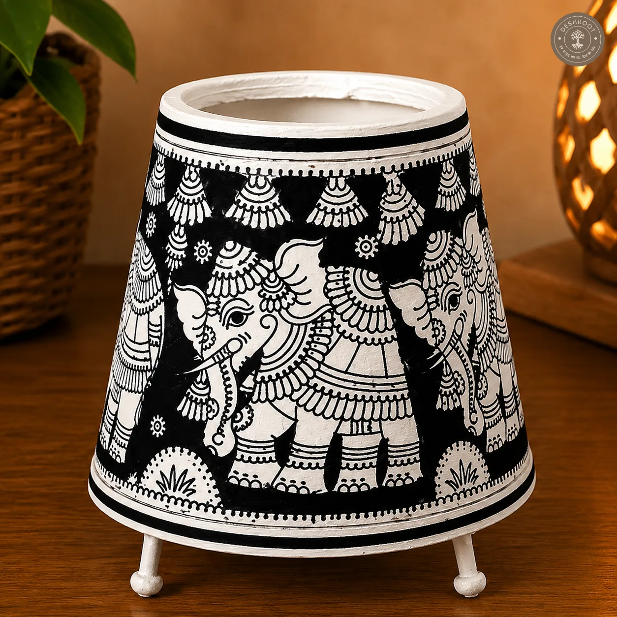 Elephant Motif Goat Leather Craft Table Lamp