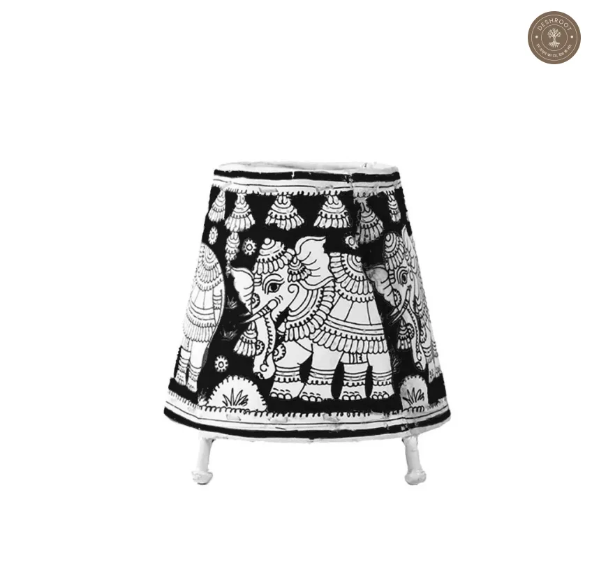Elephant Motif Goat Leather Craft Table Lamp