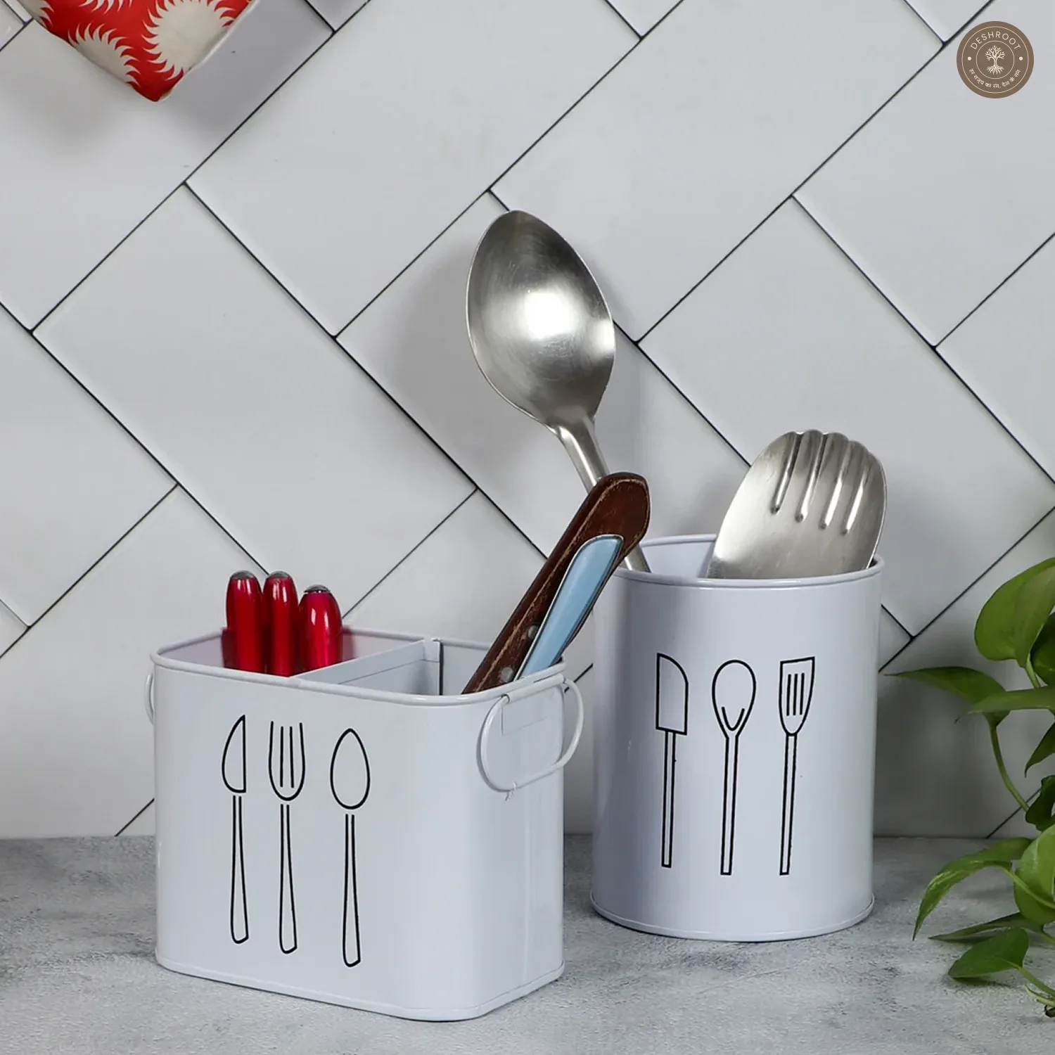 White Cutlery Stand Set of 2