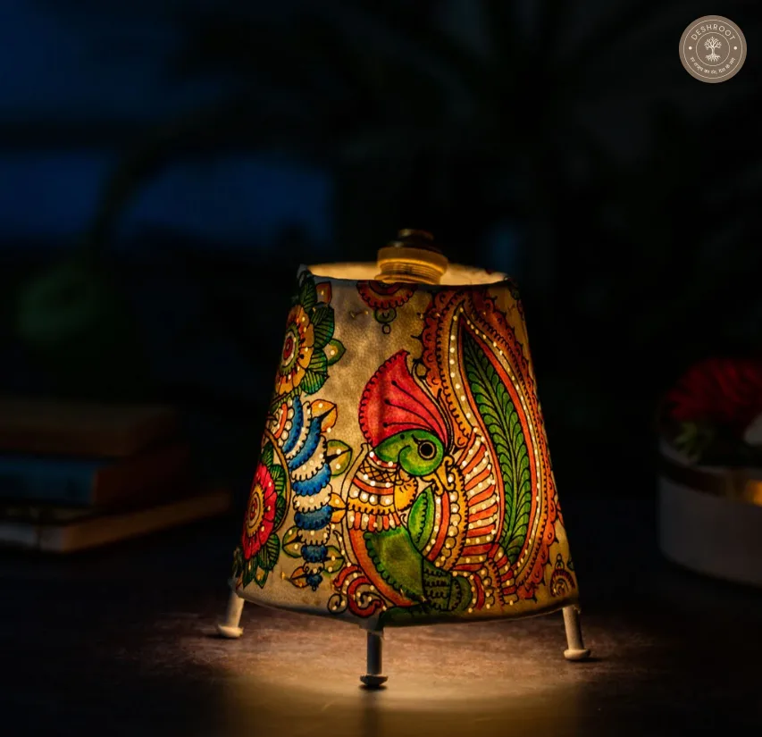 Handcrafted Peacock Goat Leather Table Lamp
