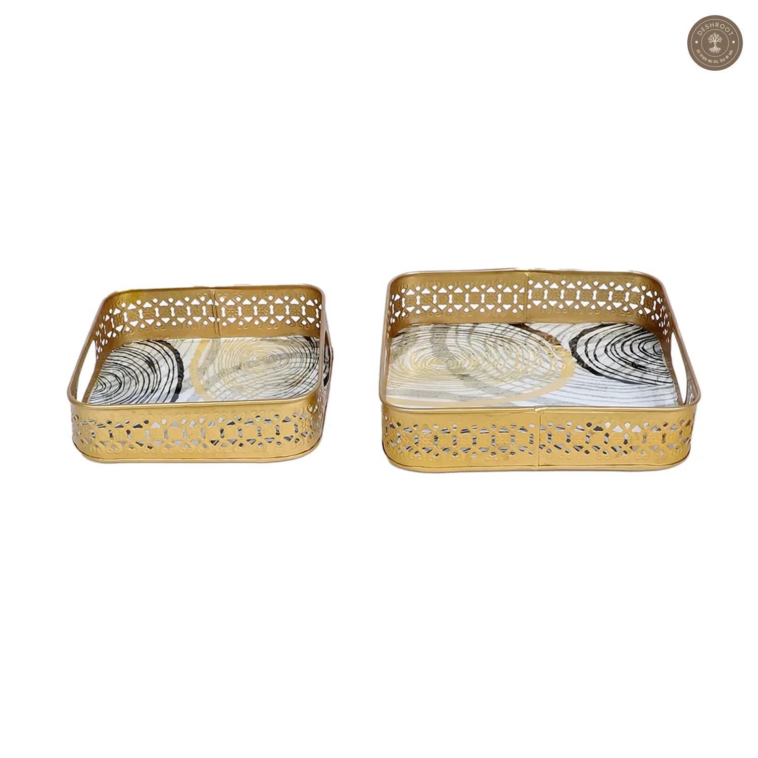 Black & Gold Ring Deisgn Tray Set of 2