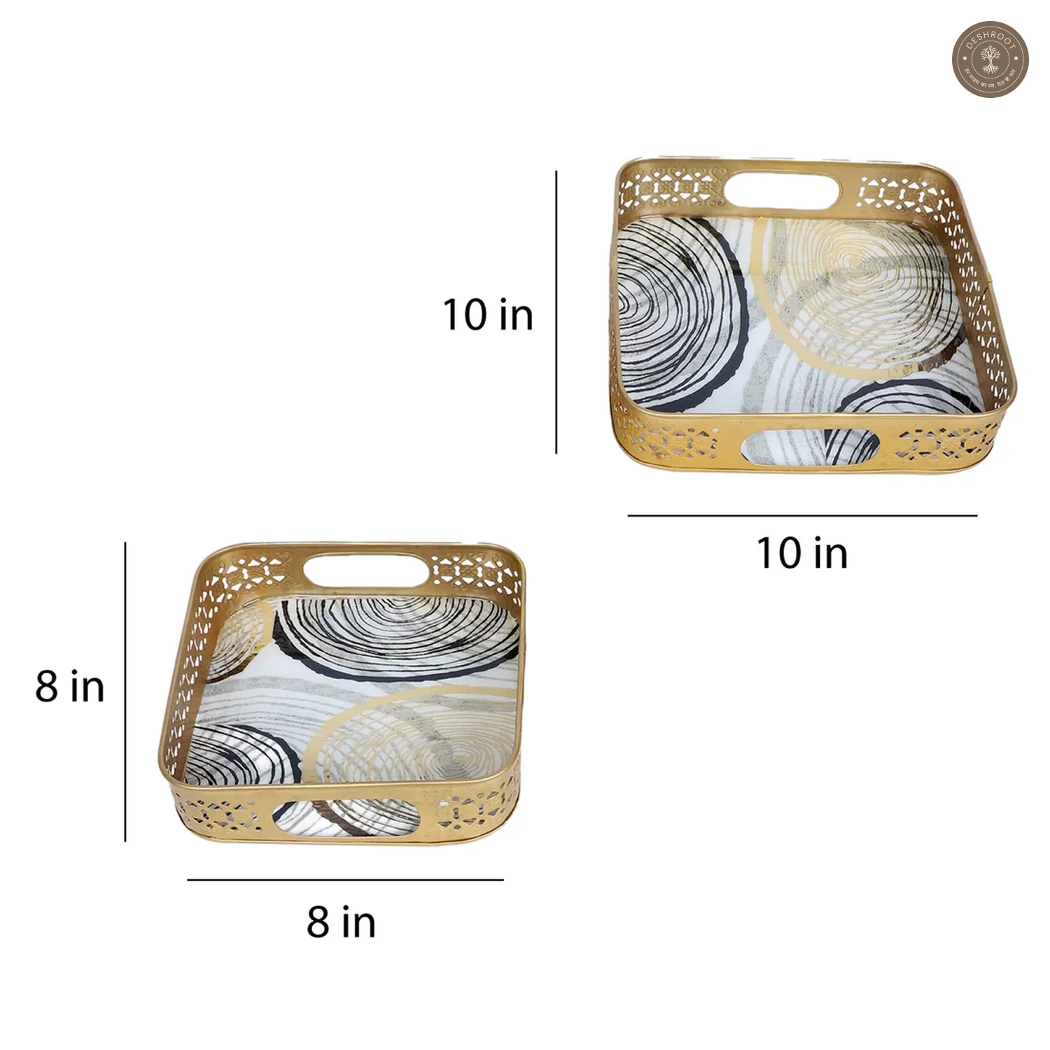 Black & Gold Ring Deisgn Tray Set of 2