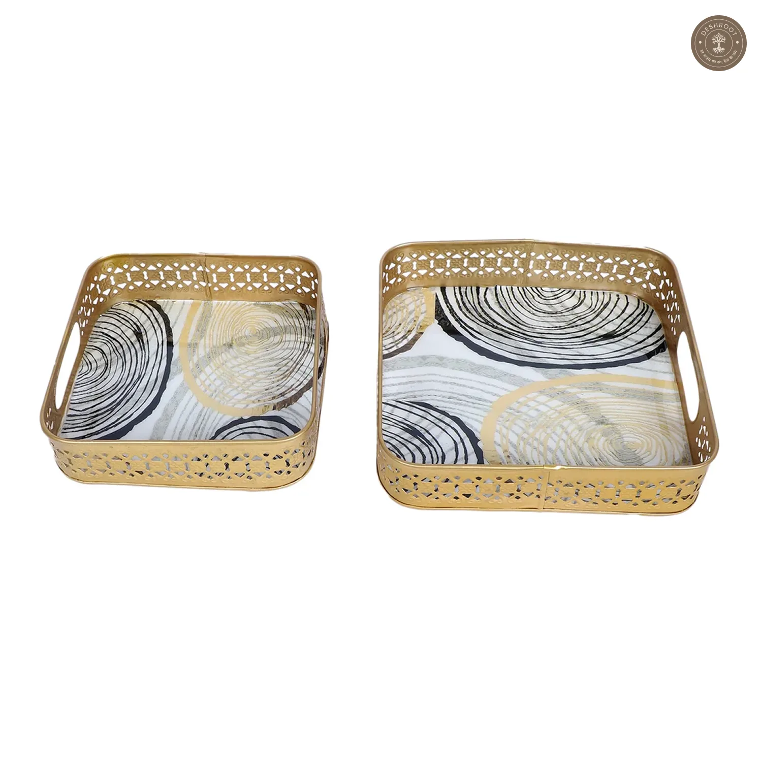 Black & Gold Ring Deisgn Tray Set of 2