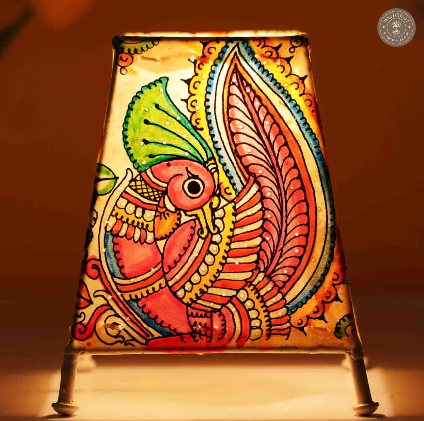 Handcrafted Goat Leather Peacock Motif Table Lamp