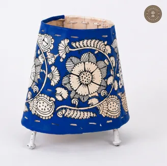 Handcrafted Blue Goat Leather Floral Table Lamp