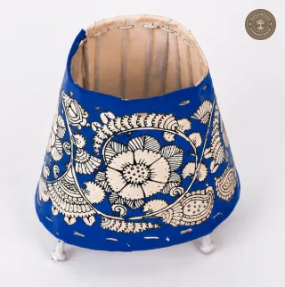 Handcrafted Blue Goat Leather Floral Table Lamp