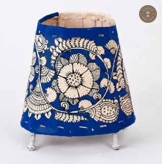 Handcrafted Blue Goat Leather Floral Table Lamp