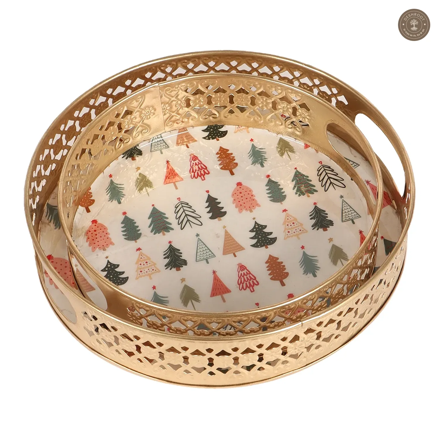Christmas Tree Metal Basket Set of 2