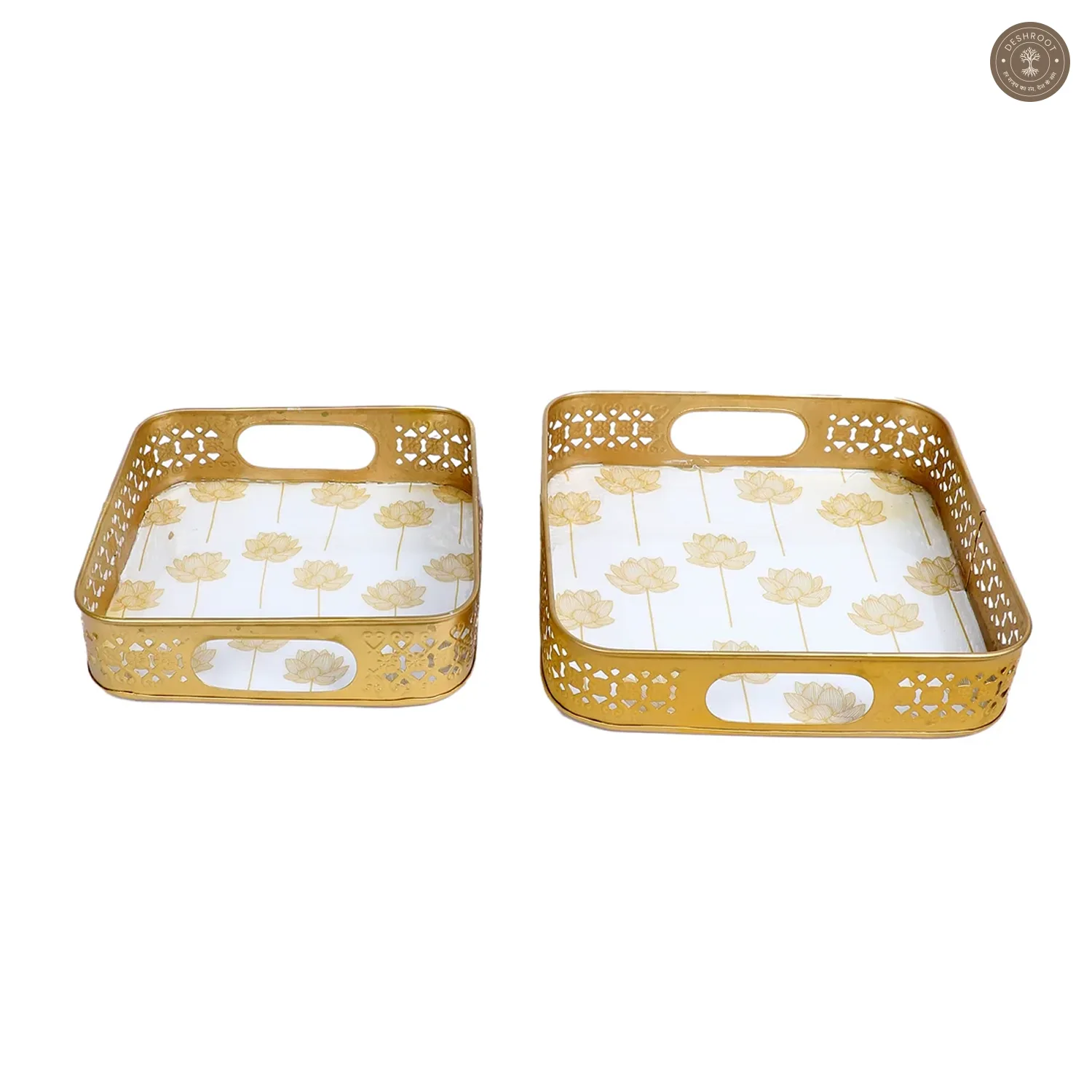 Gold Lotus Meena Tray Set of 2
