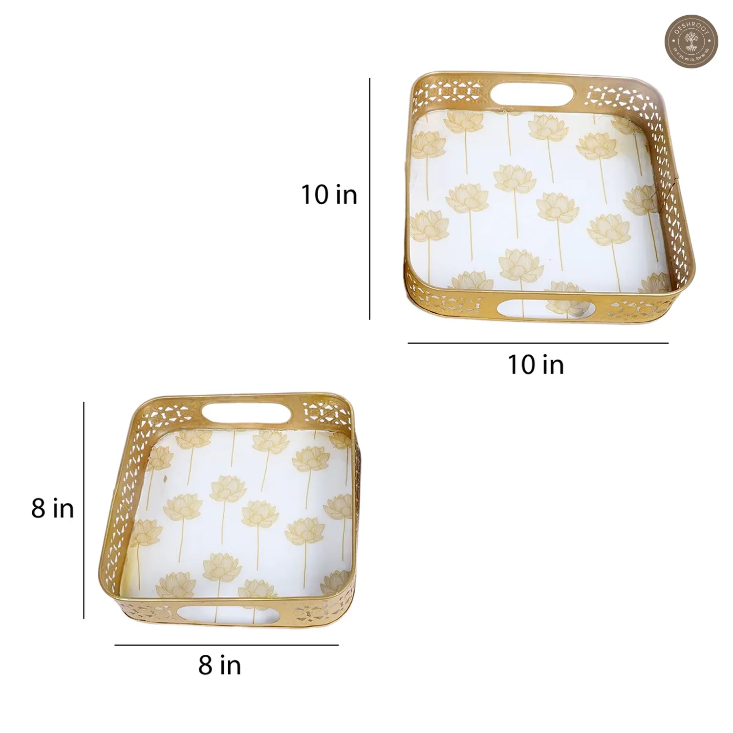Gold Lotus Meena Tray Set of 2