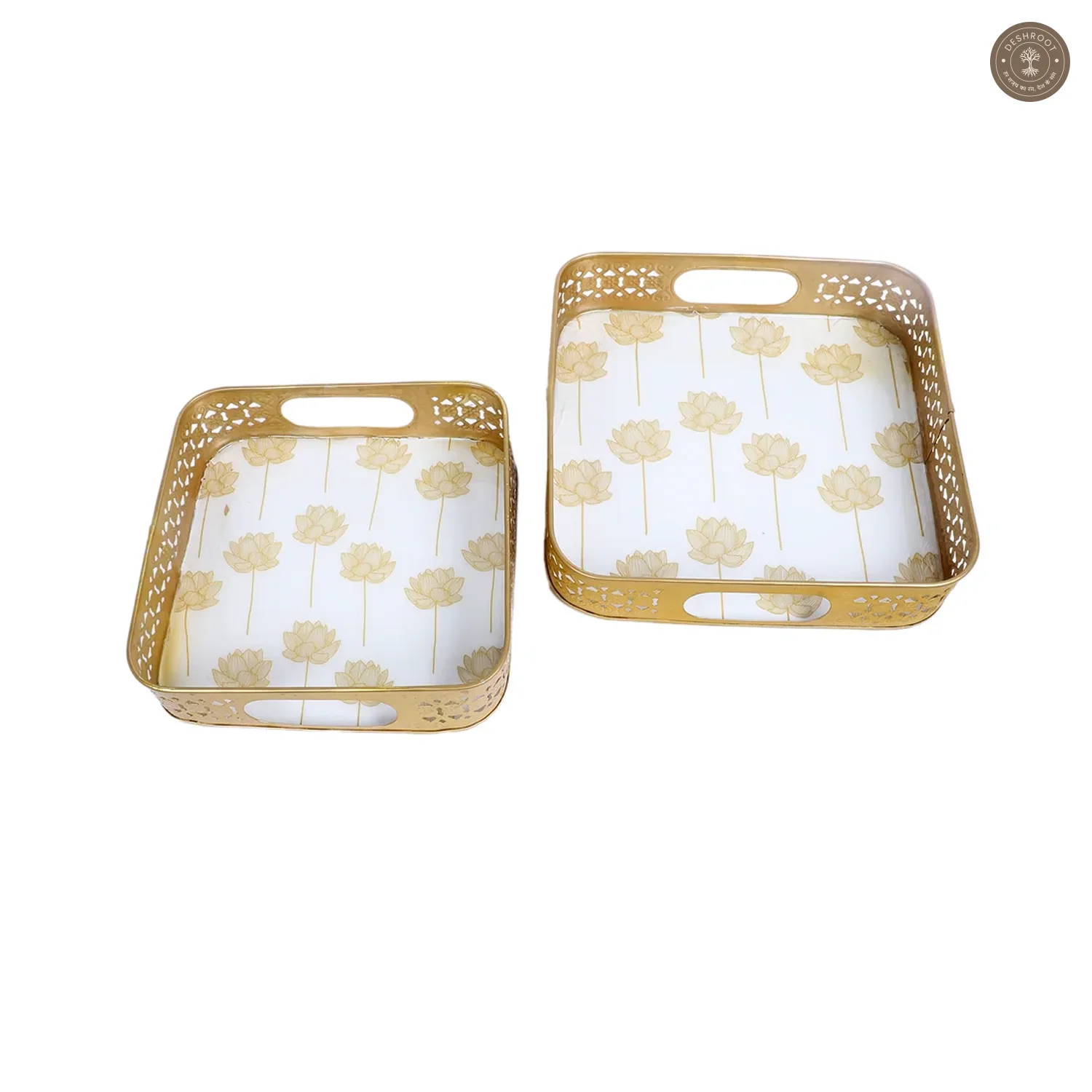 Gold Lotus Meena Tray Set of 2