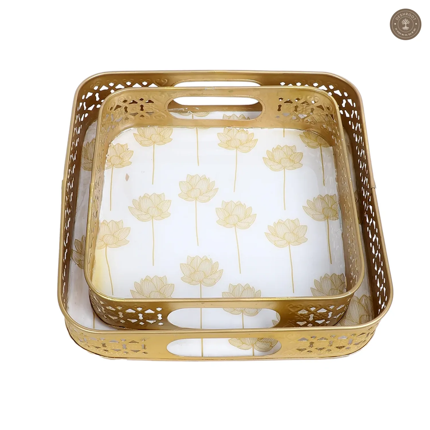 Gold Lotus Meena Tray Set of 2