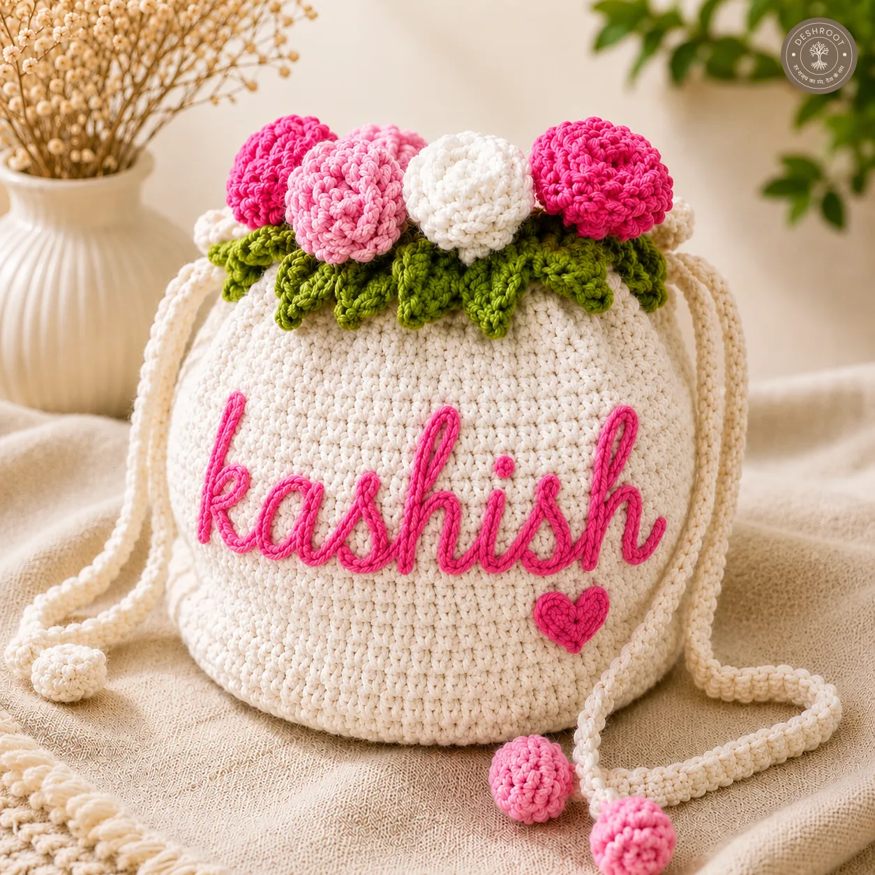 Personalized Handmade Crochet Name Potli Bag