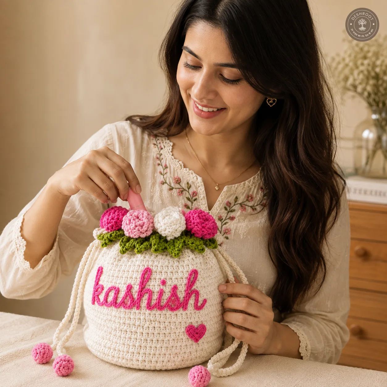 Personalized Handmade Crochet Name Potli Bag