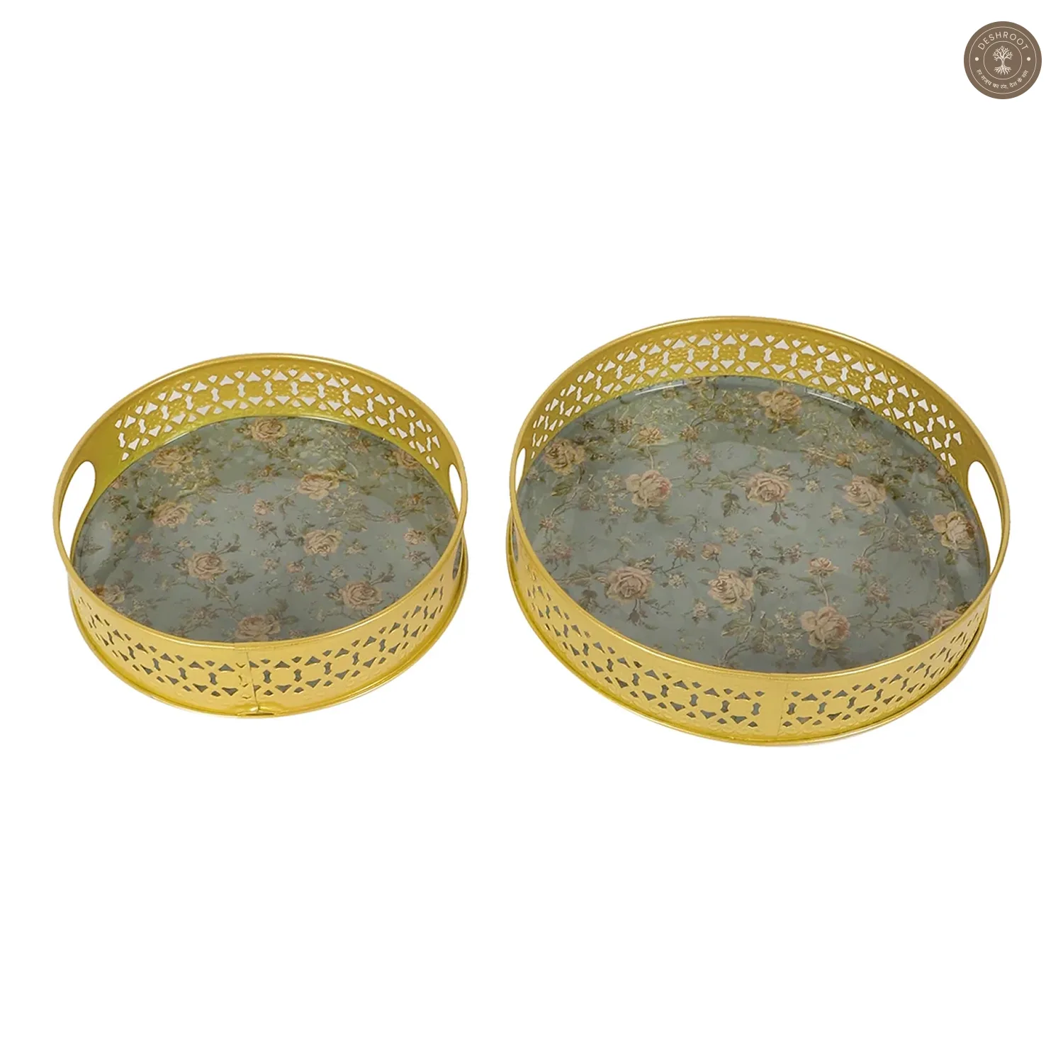 Green Pink FLower Tray Set of 2